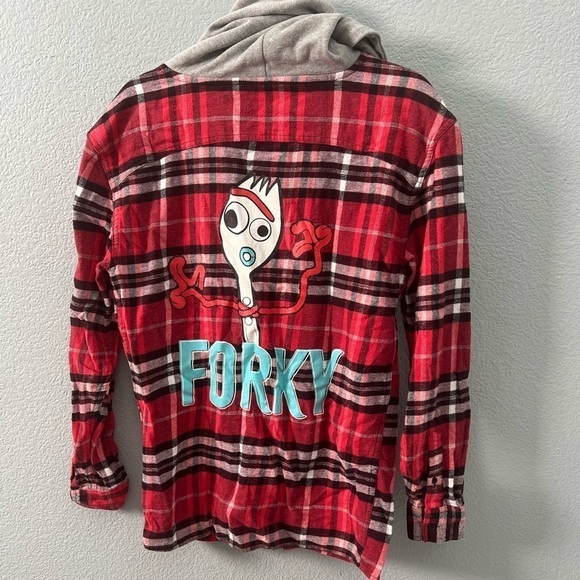 Vintage NWOT Disney Toy Story Forky Plaid Flannel Hoodie Size Small - Picture 2 of 5
